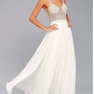 Lulu’s True Love White Beaded Rhinestone MaxiDress